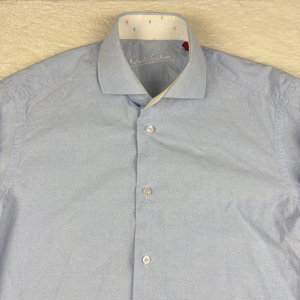 Robert Graham Mens 38 15 Blue White Abstract Print Long Sleeve Button Up Shirt